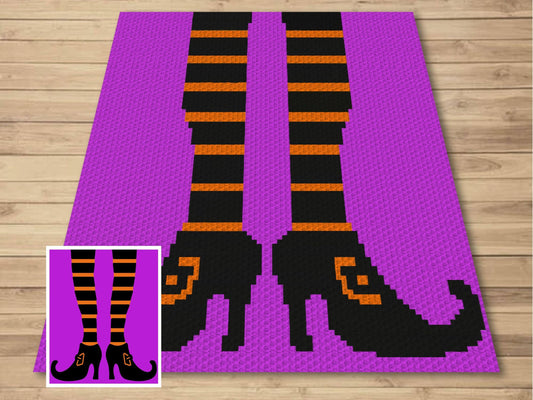 Halloween Witch Legs Graph and Pattern C2C & Tapestry Crochet- Spooky Blanket Graphgan Crochet Witch Blanket - C2C Crochet Halloween Blanket