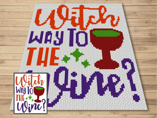 Witch Way To The Wine Graph and Pattern C2C & Tapestry Crochet - C2C Halloween Graphgan - Crochet Halloween Blanket - C2C Witch Blanket Gift