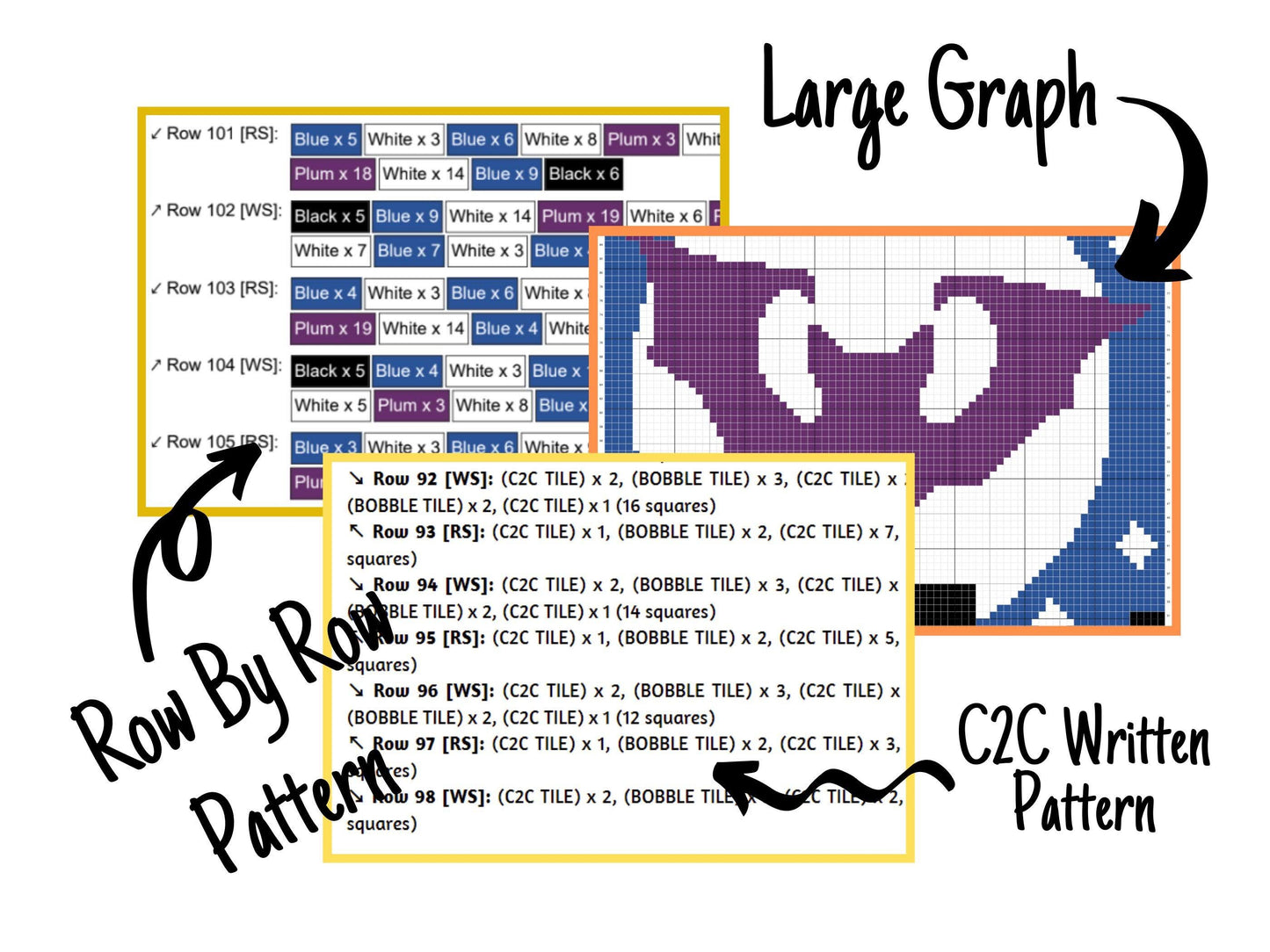 Halloween Moonlight Bat Graph and Pattern C2C & Tapestry Crochet - Crochet Bat Graphgan - Spooky Blanket - C2C Halloween Blanket Gift Babies