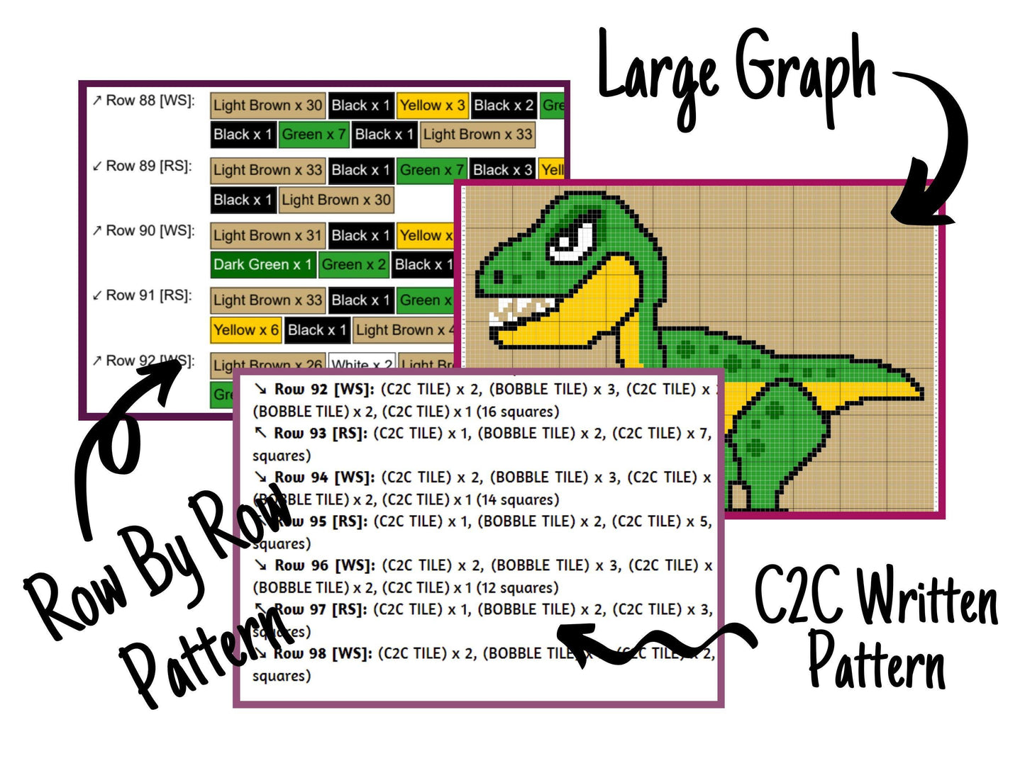 T-Rex Dinosaur Baby Graph and Pattern C2C & Tapestry Crochet - C2C Dinosaur Graphgan - Crochet Dinosaur Blanket - C2C Trex Blanket Gift Baby