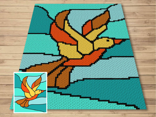 Stained Glass Bird Graph and Pattern C2C & Tapestry Crochet - Crochet Bird C2C Graphgan - Bird Crochet Blanket - C2C Blanket Bird Lover Gift
