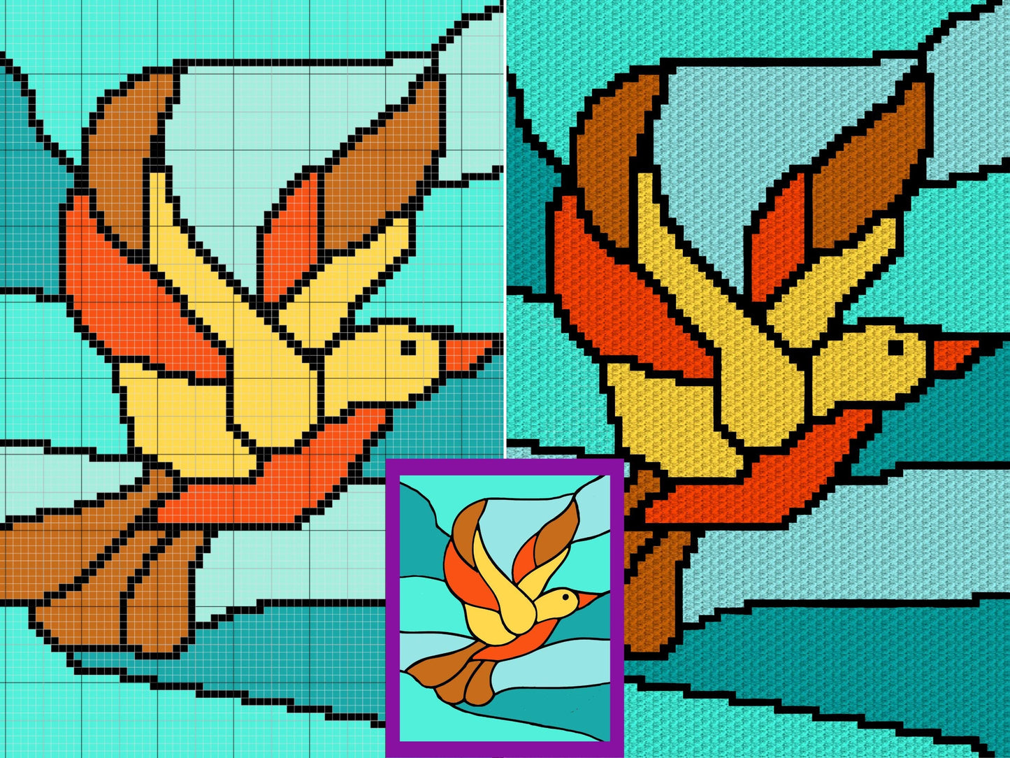 Stained Glass Bird Graph and Pattern C2C & Tapestry Crochet - Crochet Bird C2C Graphgan - Bird Crochet Blanket - C2C Blanket Bird Lover Gift