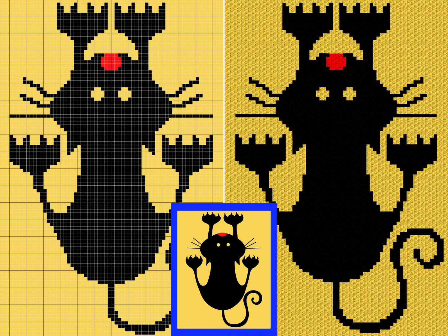 Black Cat Hanging On Graph and Pattern C2C & Tapestry Crochet - Black Cat C2C Graphgan Cat Blanket Gift Baby - Black Cat Crochet C2C Blanket