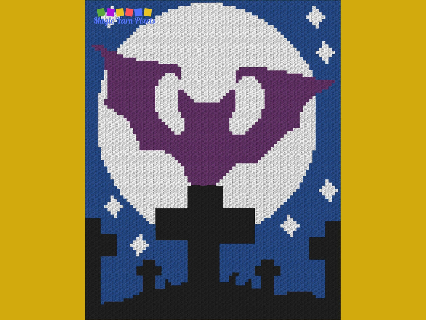 Halloween Moonlight Bat Graph and Pattern C2C & Tapestry Crochet - Crochet Bat Graphgan - Spooky Blanket - C2C Halloween Blanket Gift Babies