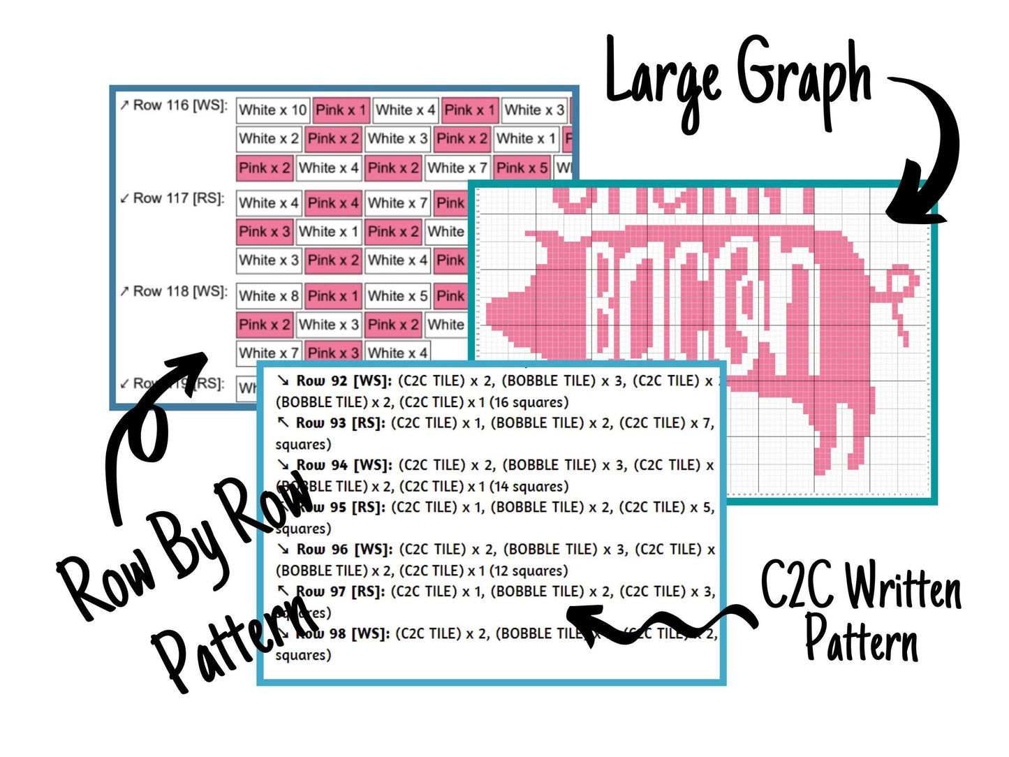 What's Shakin Bacon Farmhouse Pig Graph and Pattern C2C & Tapestry Crochet - Crochet Pig Graphgans - Pig Crochet Blankets - C2C Pig Blankets