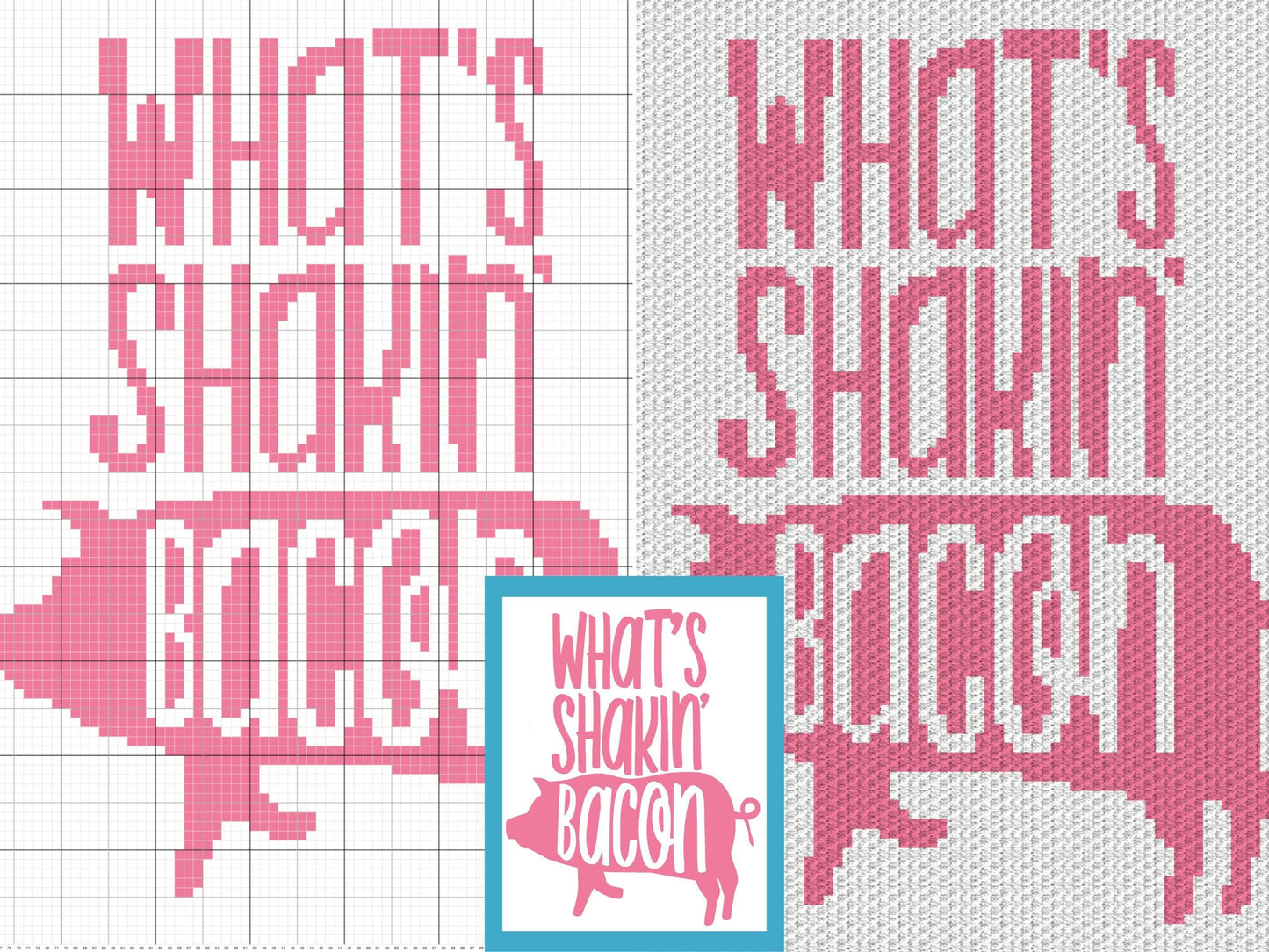 What's Shakin Bacon Farmhouse Pig Graph and Pattern C2C & Tapestry Crochet - Crochet Pig Graphgans - Pig Crochet Blankets - C2C Pig Blankets