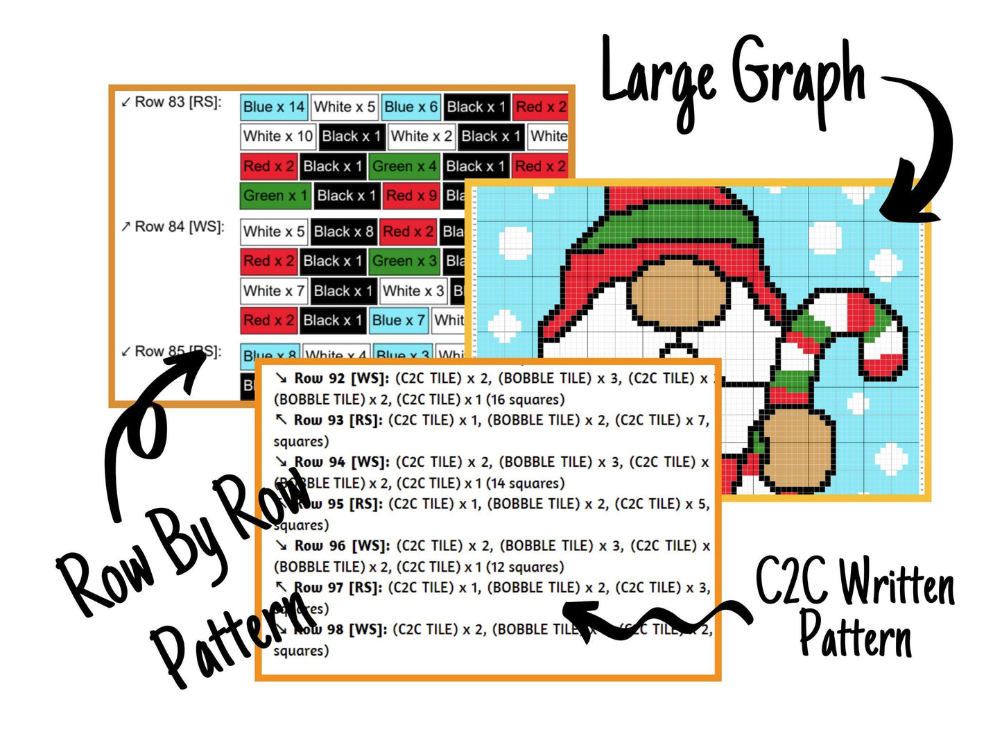 Peppermint Christmas Gnome Graph and Pattern C2C & Tapestry Crochet - Holiday Gnome Graphgan - Winter Blanket - Gnome Christmas C2C Blankets