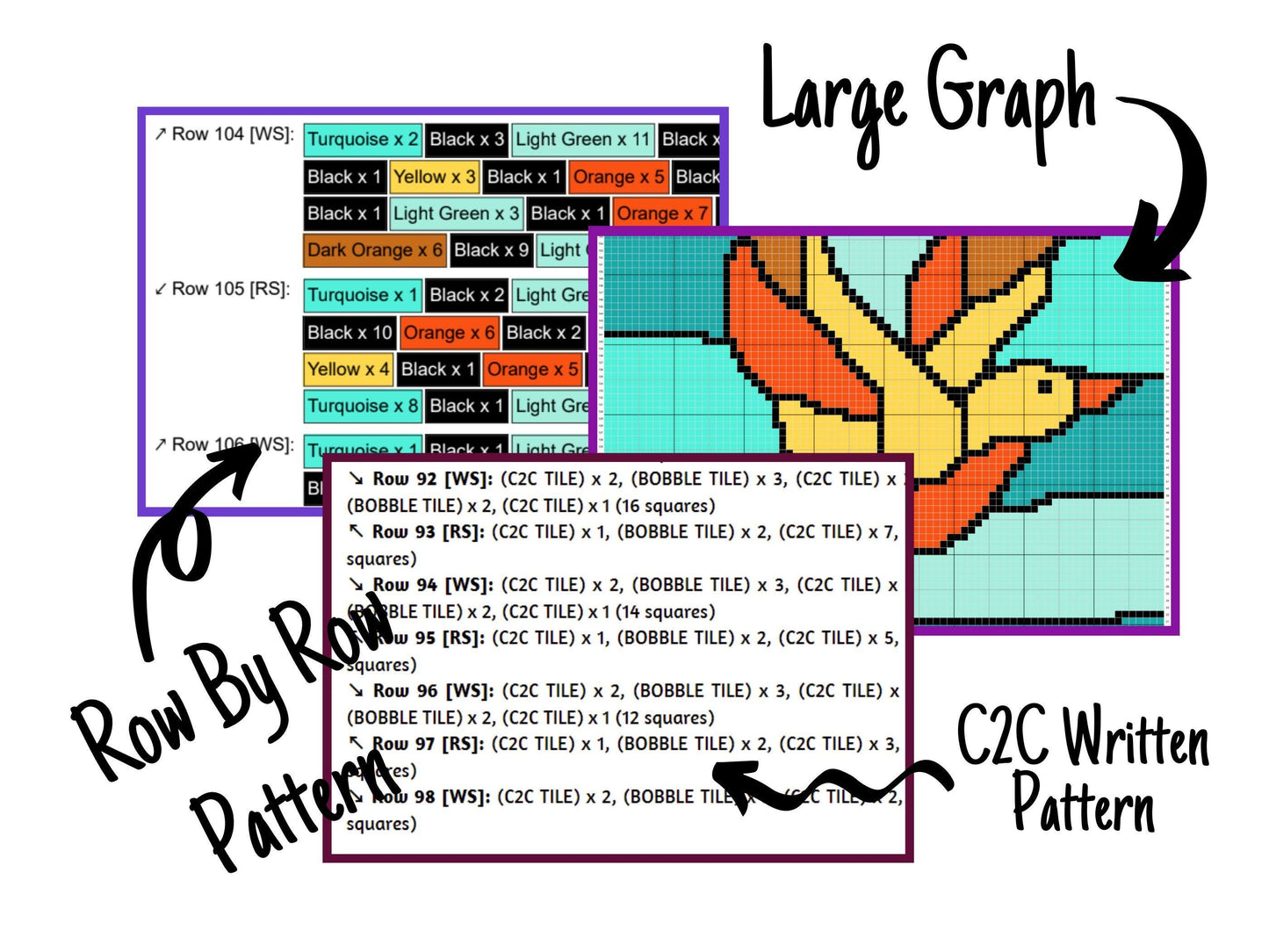 Stained Glass Bird Graph and Pattern C2C & Tapestry Crochet - Crochet Bird C2C Graphgan - Bird Crochet Blanket - C2C Blanket Bird Lover Gift
