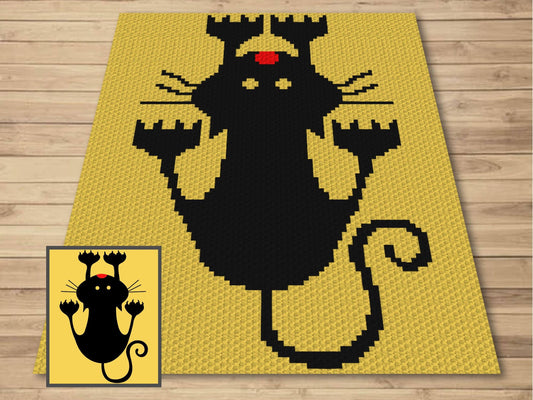 Black Cat Hanging On Graph and Pattern C2C & Tapestry Crochet - Black Cat C2C Graphgan Cat Blanket Gift Baby - Black Cat Crochet C2C Blanket