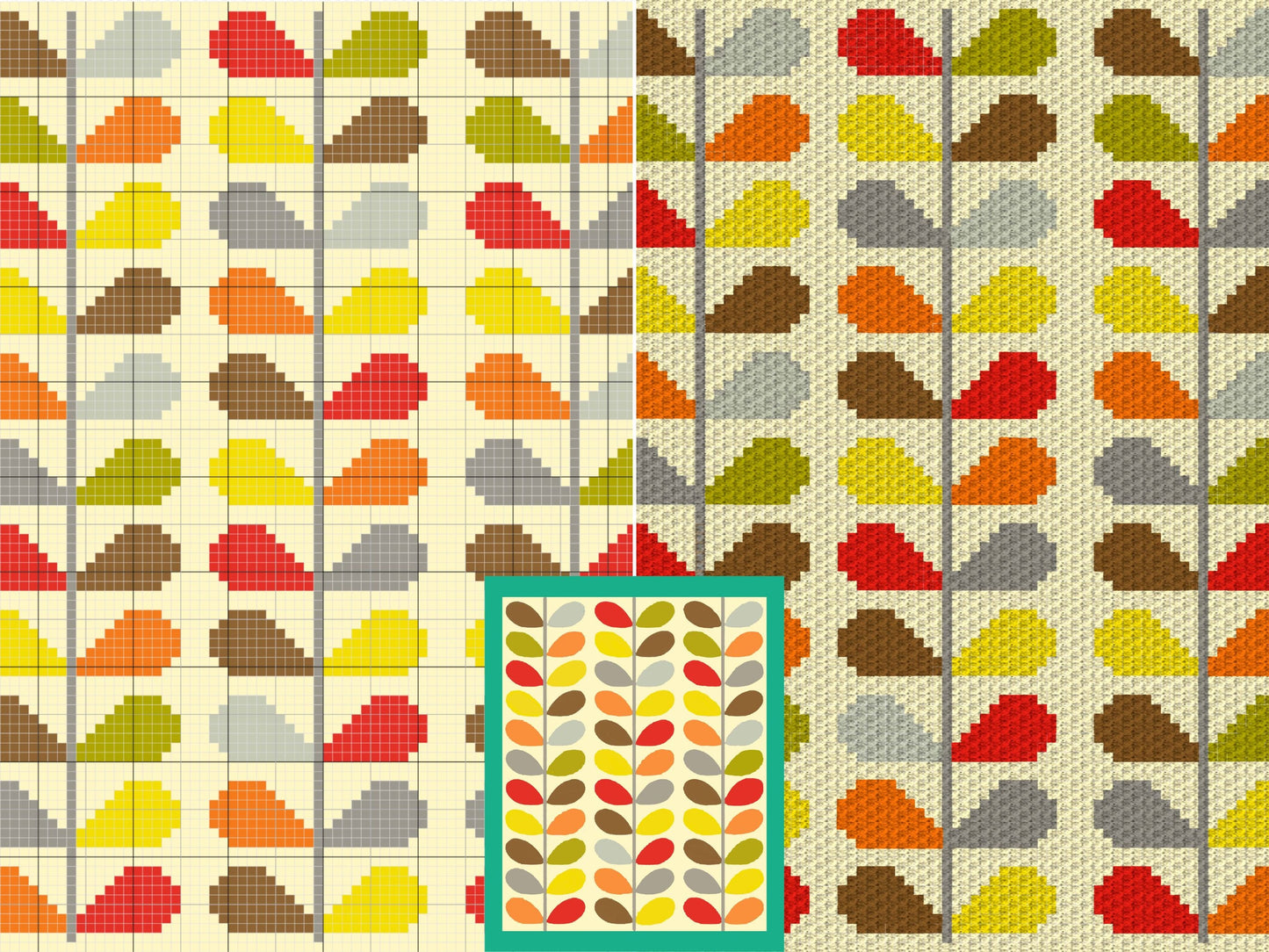 Retro Floral Leaf Pattern Graph and Pattern C2C & Tapestry Crochet- C2C Flower Graphgan Crochet Leaves Blanket- C2C Floral Baby Blanket Gift