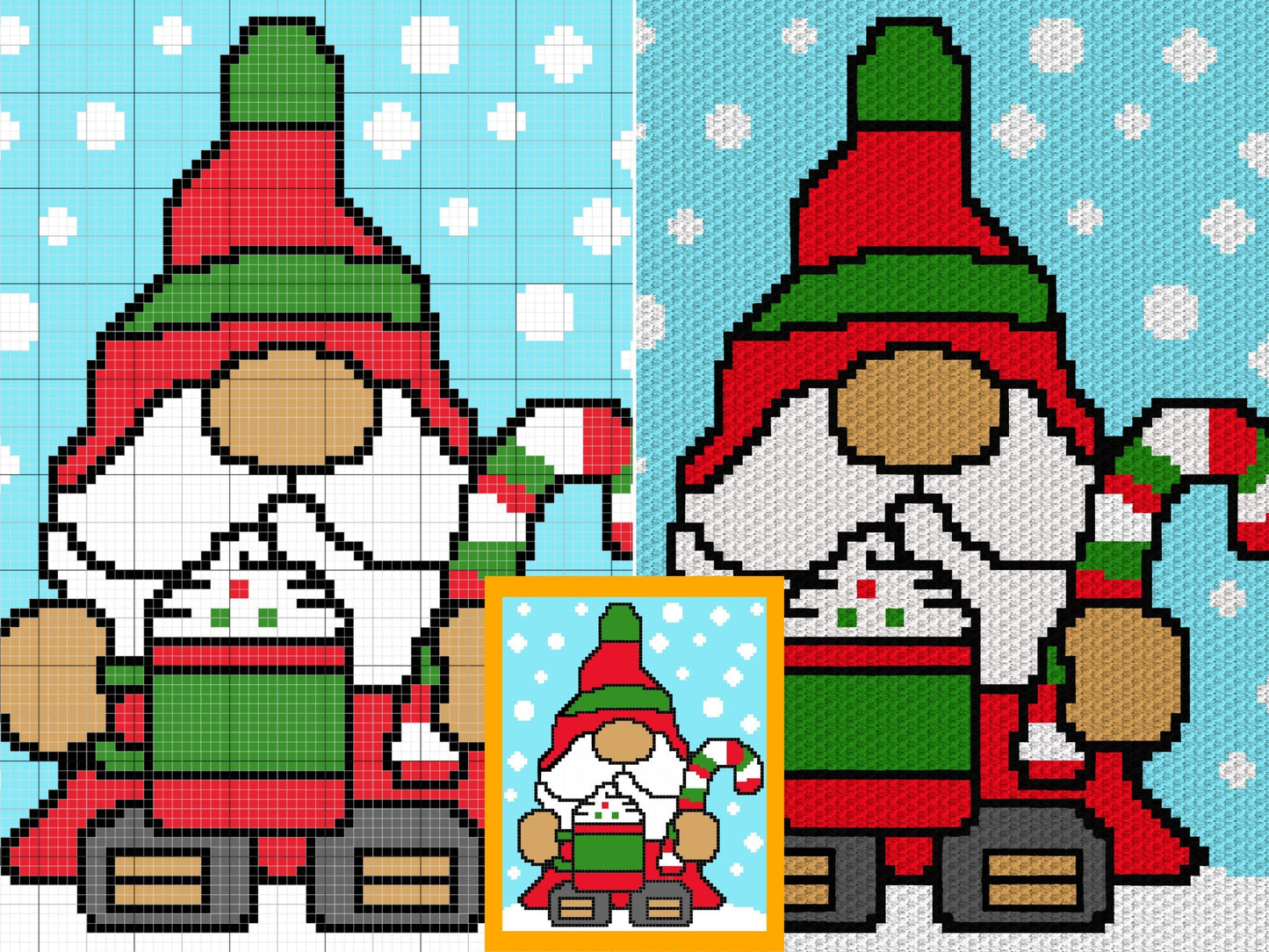 Peppermint Christmas Gnome Graph and Pattern C2C & Tapestry Crochet - Holiday Gnome Graphgan - Winter Blanket - Gnome Christmas C2C Blankets