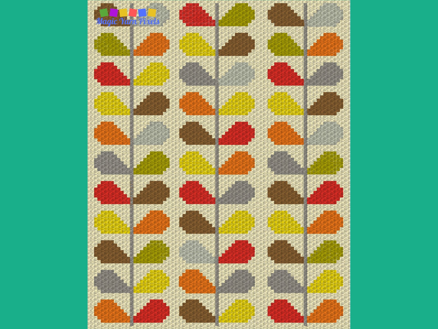 Retro Floral Leaf Pattern Graph and Pattern C2C & Tapestry Crochet- C2C Flower Graphgan Crochet Leaves Blanket- C2C Floral Baby Blanket Gift