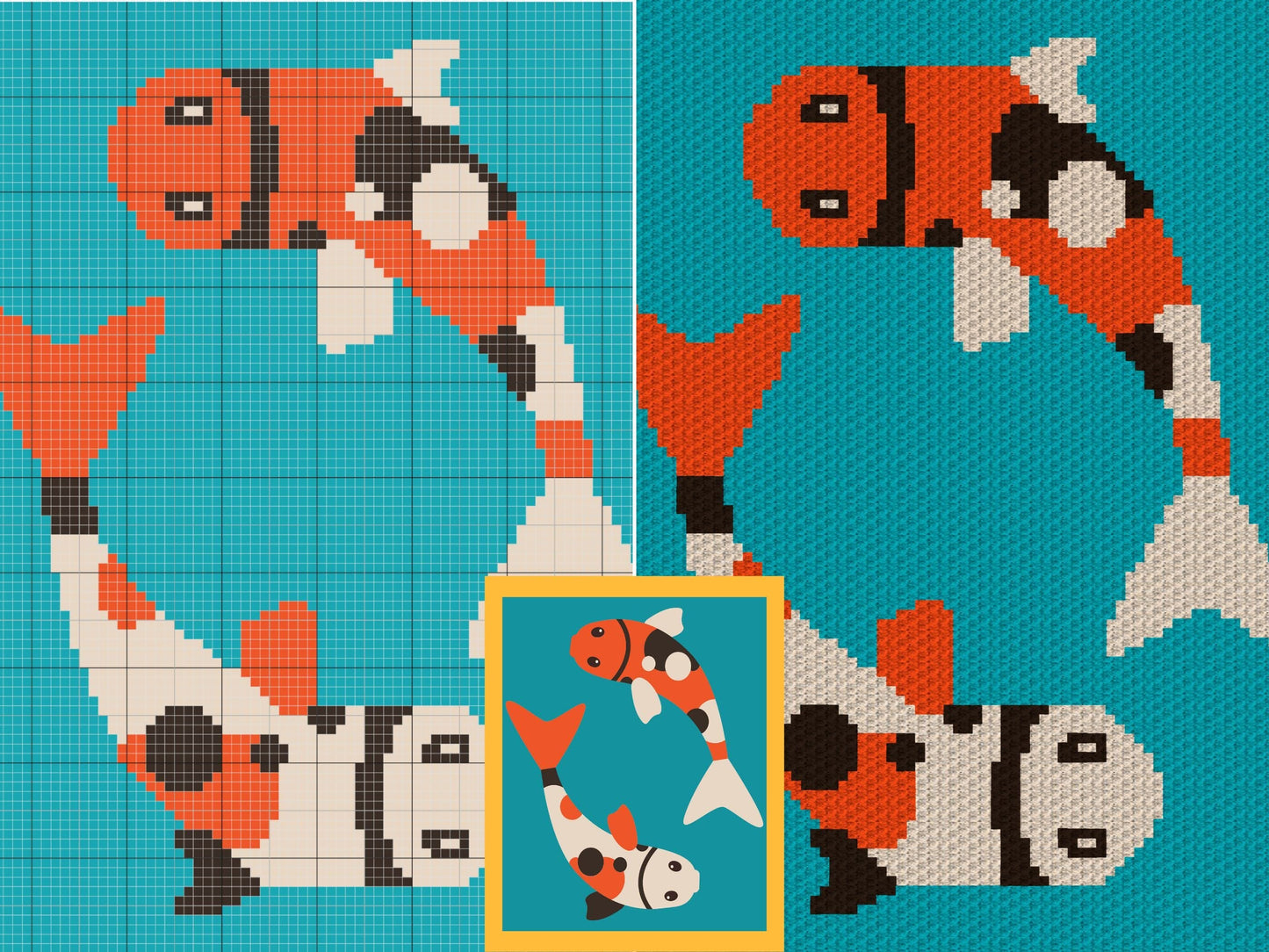 Chinese Koi Fish In Pond Graph and Pattern C2C & Tapestry Crochet - Fish C2C Graphgan - Koi Fish Crochet Blanket - C2C Koi Blanket Gift Baby