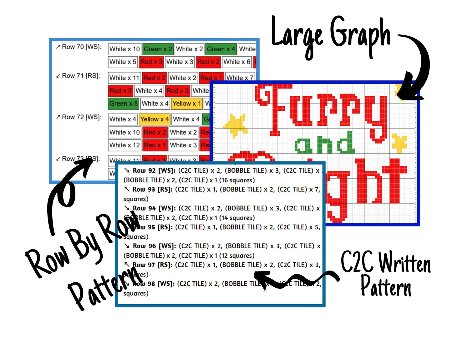 Furry And Bright Graph and Pattern C2C & Tapestry Crochet - Christmas Stars Graphgan Crochet Winter Blanket - Christmas Pet Gift C2C Blanket