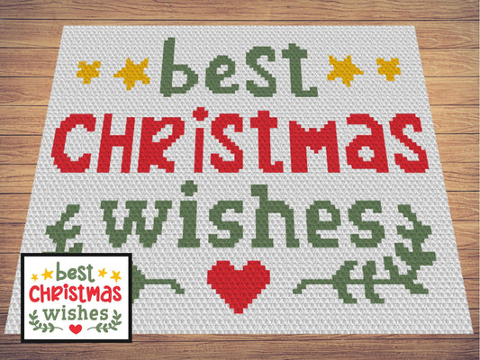 Best Christmas Wishes Graph and Pattern C2C & Tapestry Crochet - Christmas C2C Graphgan Winter Blankets - C2C Christmas Family Blanket Gifts