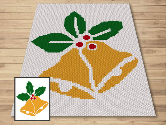 Christmas Bells Graph and Pattern C2C & Tapestry Crochet - Christmas C2C Graphgan Holiday Blanket - C2C Crochet Christmas Bells Blanket Gift