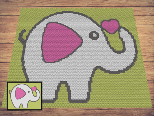 Elephant Love Graph and Pattern C2C & Tapestry Crochet- C2C Baby Elephant Graphgan - Crochet Elephant Throw - C2C Elephant Baby Blanket Gift
