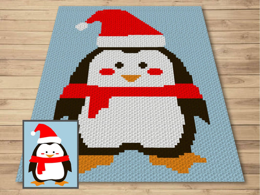 Penguin Santa Graph and Pattern C2C & Tapestry Crochet - Christmas Graphgan - C2C Christmas Penguin Blanket - C2C Holiday Baby Blanket Gifts