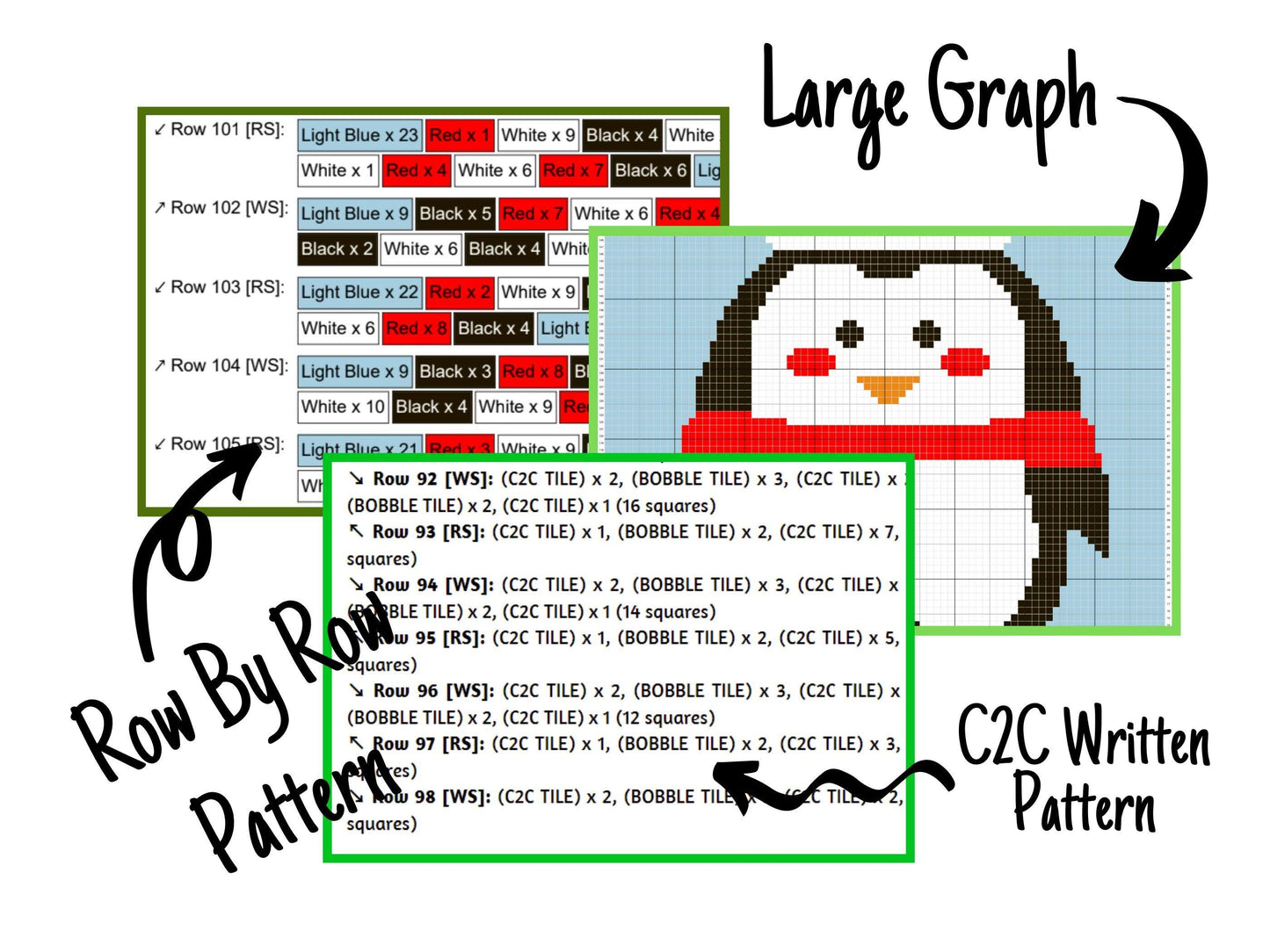 Penguin Santa Graph and Pattern C2C & Tapestry Crochet - Christmas Graphgan - C2C Christmas Penguin Blanket - C2C Holiday Baby Blanket Gifts