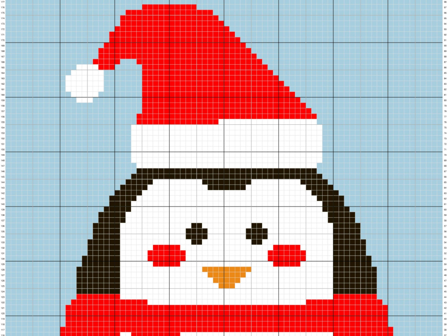 Penguin Santa Graph and Pattern C2C & Tapestry Crochet - Christmas Graphgan - C2C Christmas Penguin Blanket - C2C Holiday Baby Blanket Gifts