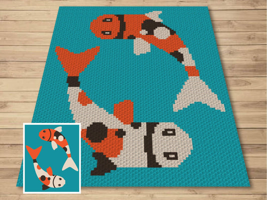 Chinese Koi Fish In Pond Graph and Pattern C2C & Tapestry Crochet - Fish C2C Graphgan - Koi Fish Crochet Blanket - C2C Koi Blanket Gift Baby