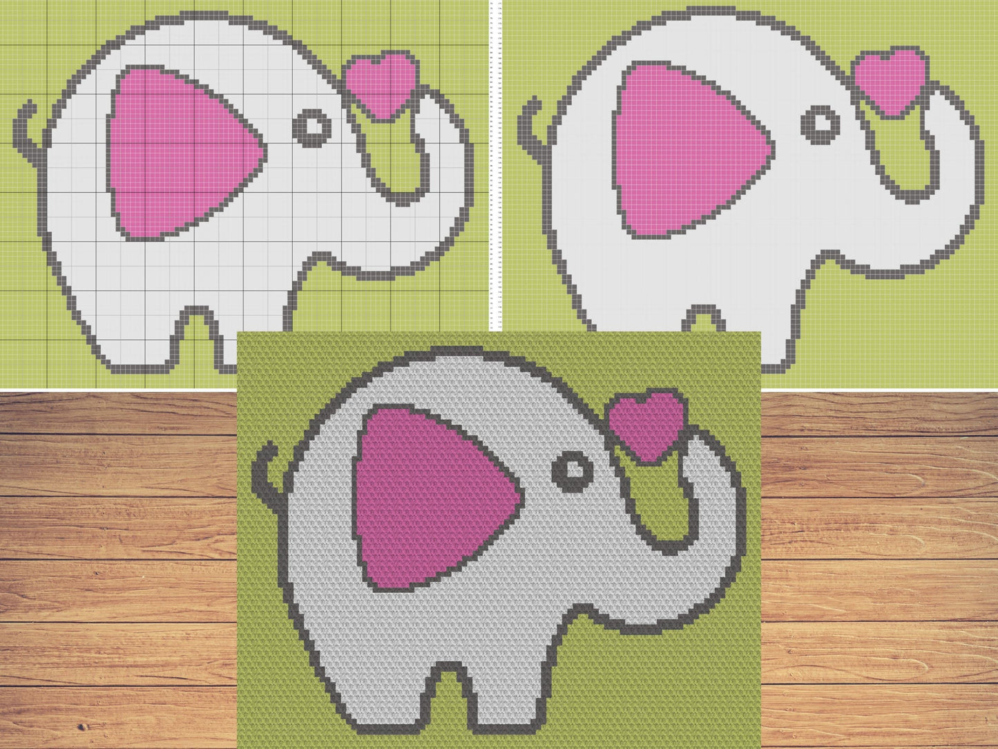Elephant Love Graph and Pattern C2C & Tapestry Crochet- C2C Baby Elephant Graphgan - Crochet Elephant Throw - C2C Elephant Baby Blanket Gift