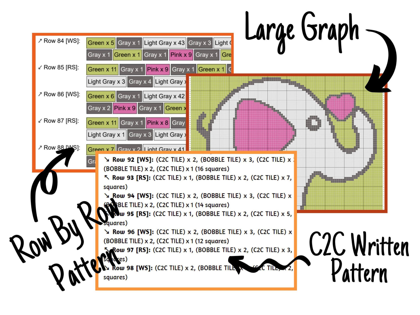 Elephant Love Graph and Pattern C2C & Tapestry Crochet- C2C Baby Elephant Graphgan - Crochet Elephant Throw - C2C Elephant Baby Blanket Gift