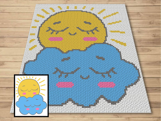 Sunny Cloudy Day Graph and Pattern C2C & Tapestry Crochet- Sun And Cloud Print C2C Graphgan Crochet Sun Blanket- C2C Cloud Blanket Gift Baby