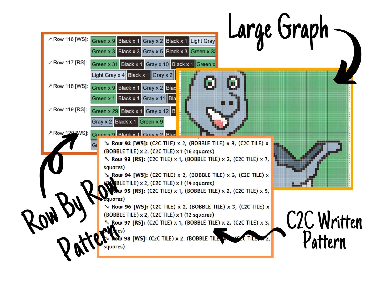Happy Baby Dino Graph and Pattern C2C & Tapestry Crochet - C2C Baby Dinosaur Graphgan Crochet Dino Blanket - C2C Dinosaur Blanket Baby Gifts