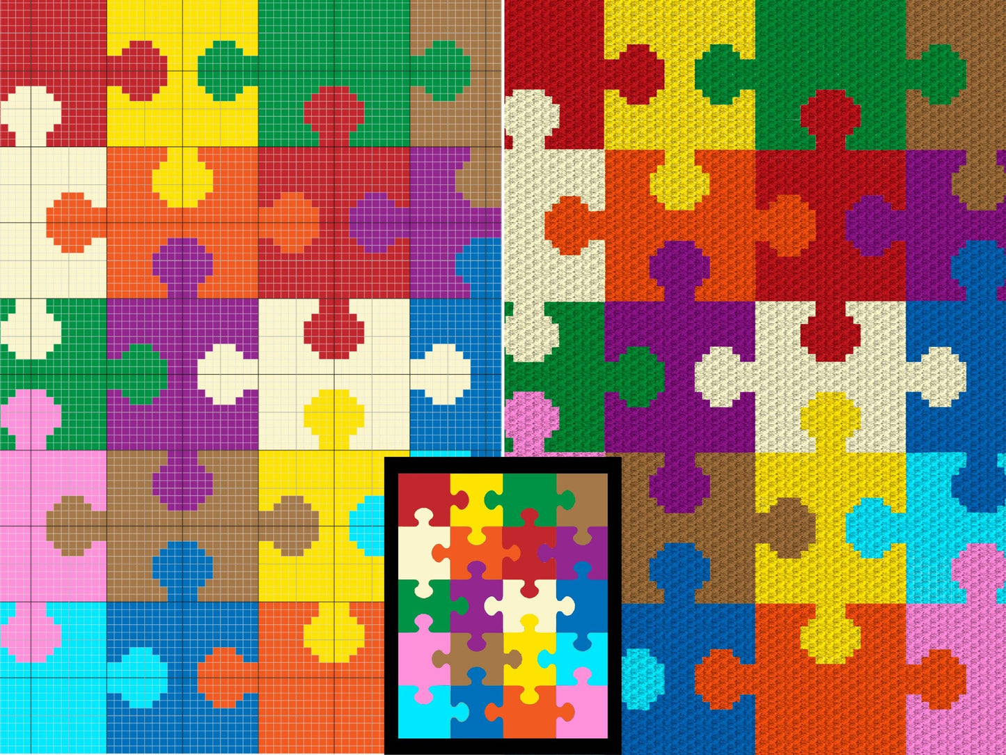 Jigsaw Puzzle Pattern Graph and Pattern C2C & Tapestry Crochet - C2C Rainbow Puzzle Graphgan - C2C Crochet Puzzle Blanket Baby Shower Gifts