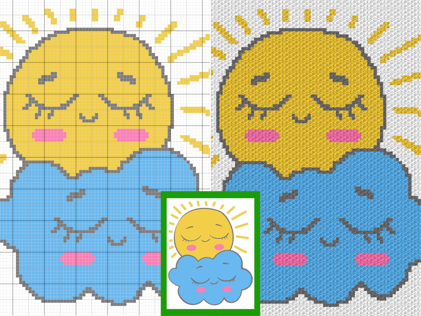 Sunny Cloudy Day Graph and Pattern C2C & Tapestry Crochet- Sun And Cloud Print C2C Graphgan Crochet Sun Blanket- C2C Cloud Blanket Gift Baby