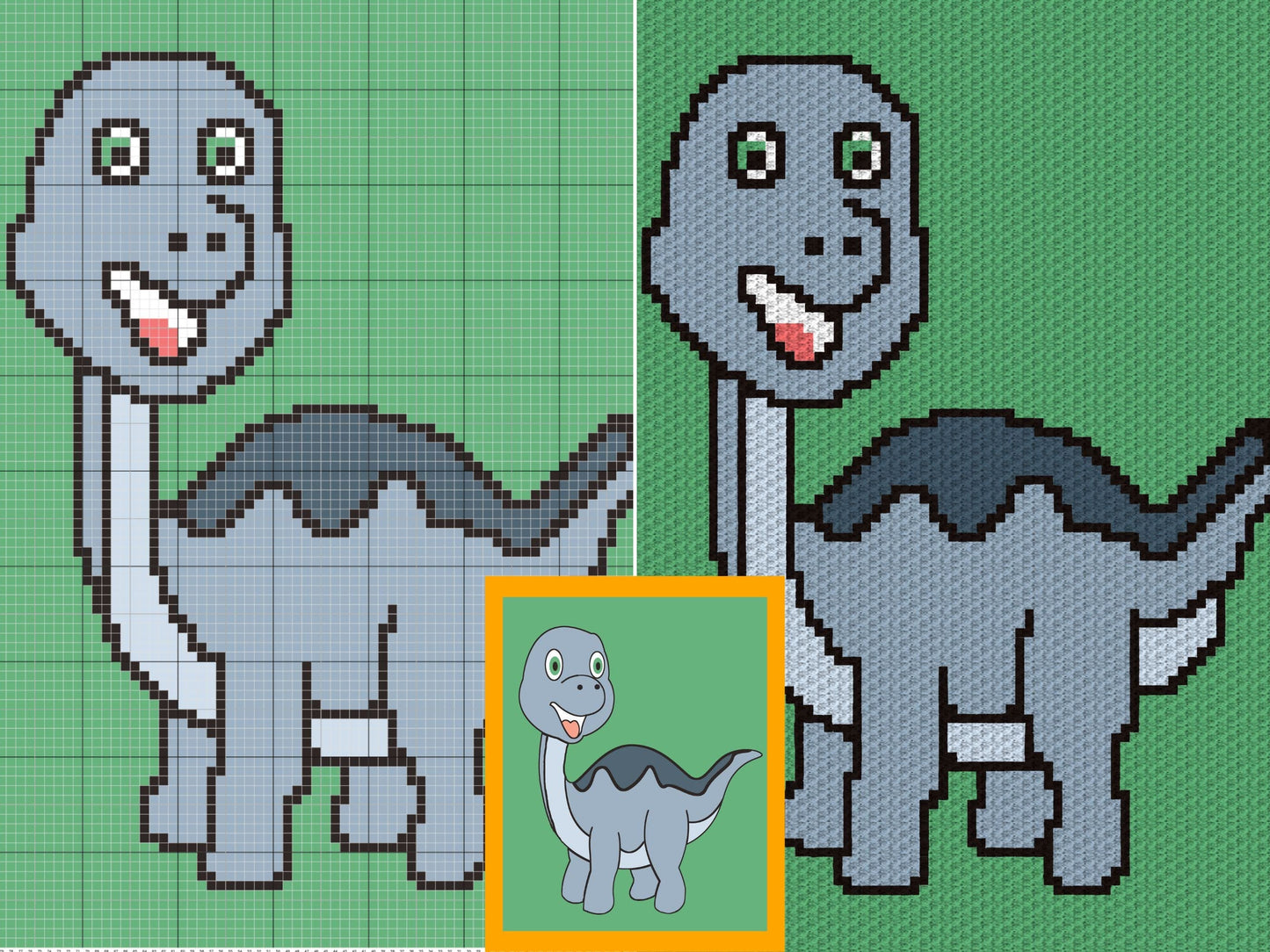 Happy Baby Dino Graph and Pattern C2C & Tapestry Crochet - C2C Baby Dinosaur Graphgan Crochet Dino Blanket - C2C Dinosaur Blanket Baby Gifts