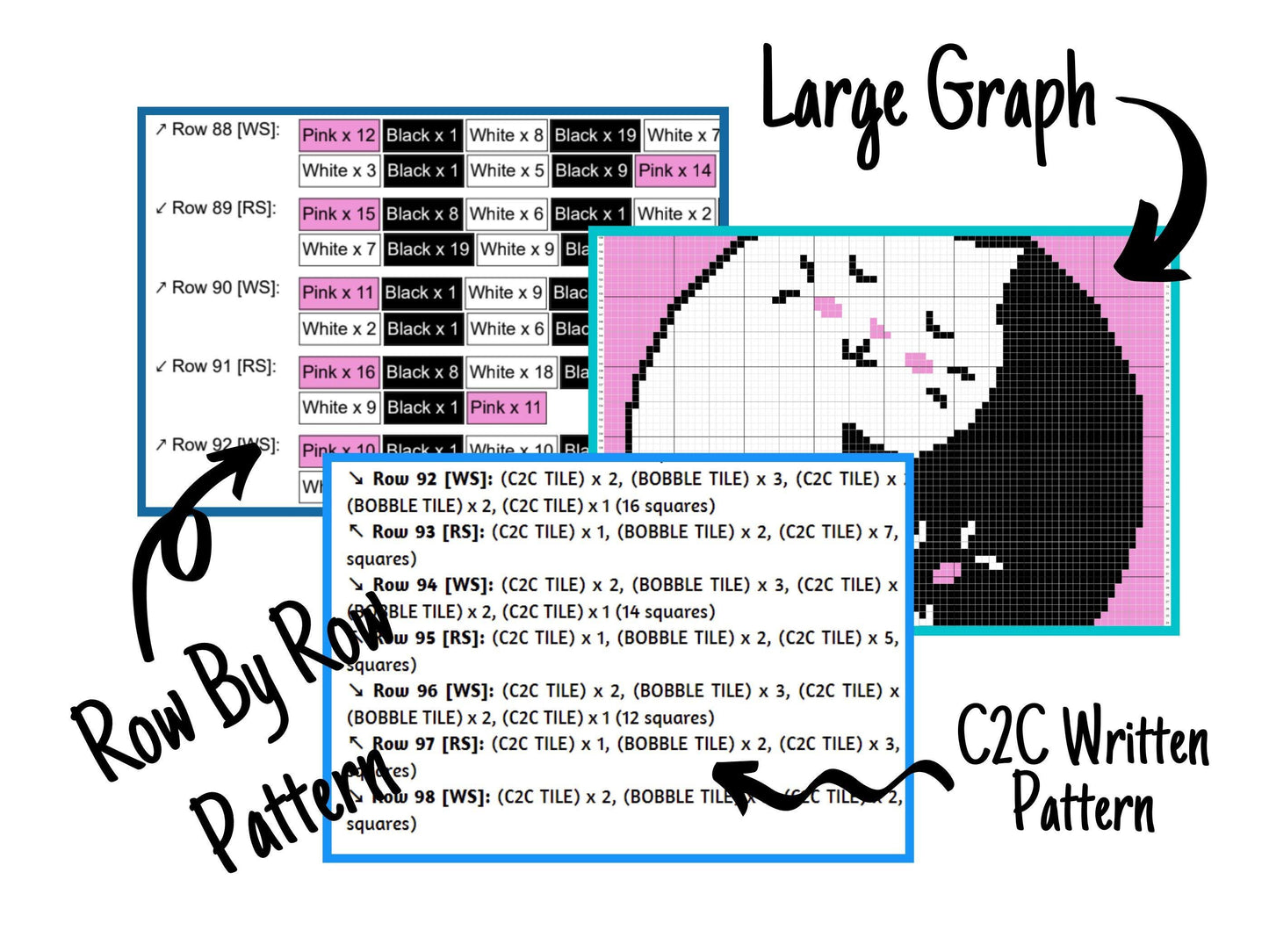 Yin Yang Cats Graph and Pattern C2C & Tapestry Crochet - White Cat Blanket - Crochet Black Cat Blanket - Yin and Yang Cats C2C Blanket Gifts
