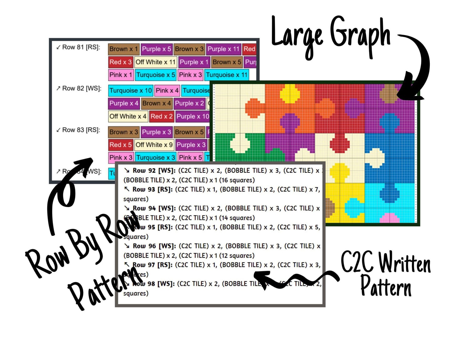 Jigsaw Puzzle Pattern Graph and Pattern C2C & Tapestry Crochet - C2C Rainbow Puzzle Graphgan - C2C Crochet Puzzle Blanket Baby Shower Gifts