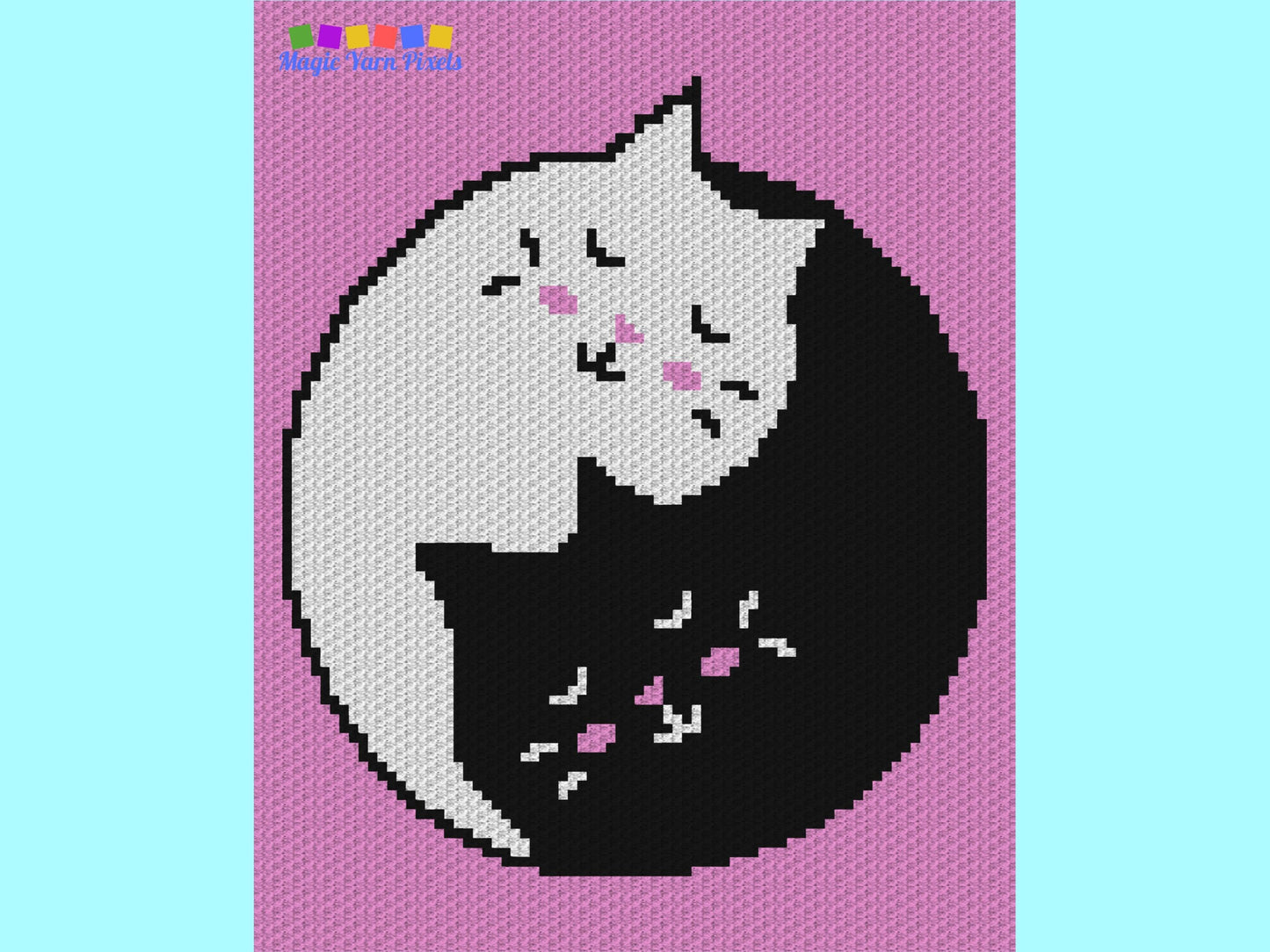 Yin Yang Cats Graph and Pattern C2C & Tapestry Crochet - White Cat Blanket - Crochet Black Cat Blanket - Yin and Yang Cats C2C Blanket Gifts