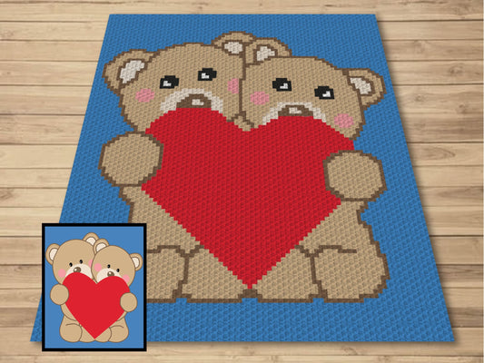 Valentines Teddy Bears Graph and Pattern C2C & Tapestry Crochet- Valentines Graphgan Crochet Teddy Bear Blanket - C2C Baby Bear Blanket Gift