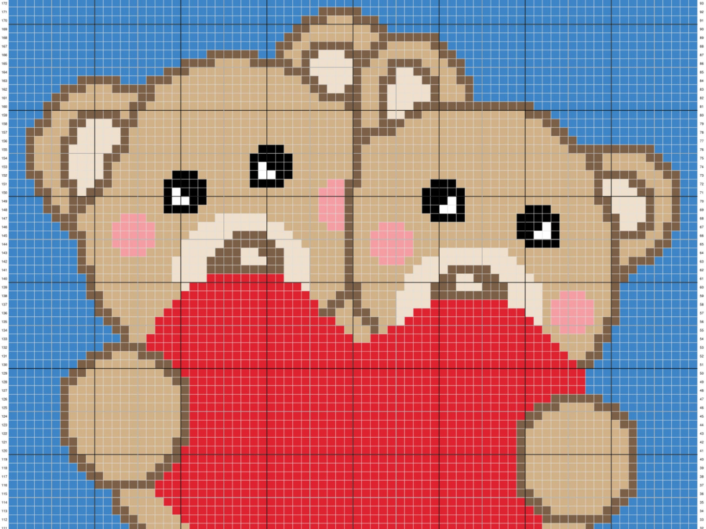 Valentines Teddy Bears Graph and Pattern C2C & Tapestry Crochet- Valentines Graphgan Crochet Teddy Bear Blanket - C2C Baby Bear Blanket Gift