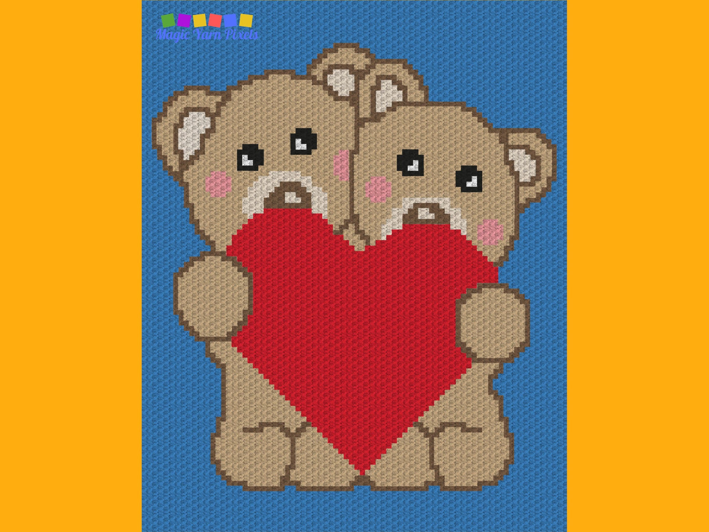 Valentines Teddy Bears Graph and Pattern C2C & Tapestry Crochet- Valentines Graphgan Crochet Teddy Bear Blanket - C2C Baby Bear Blanket Gift