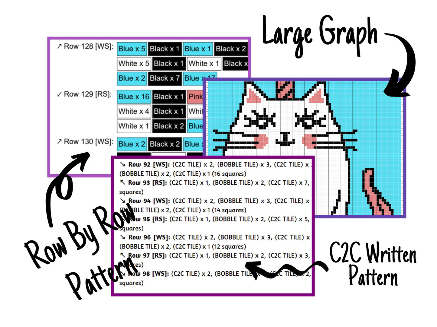 Kawaii Cat Unicorn Graph and Pattern C2C & Tapestry Crochet - Cat Graphgan - C2C Crochet Unicorn Blanket - C2C Unicorn Cat Baby Blanket Gift
