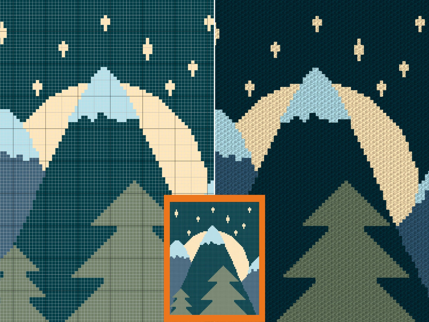 Night Forest Landscape Graph and Pattern C2C & Tapestry Crochet - Boho Mountain Graphgan - Crochet Nature Blanket - C2C Forest Baby Blankets