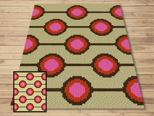 Retro Circles Print Graph and Pattern C2C & Tapestry Crochet - Nostalgia Pattern Graphgan C2C Retro Blanket - C2C Retro Circle Blanket Gifts