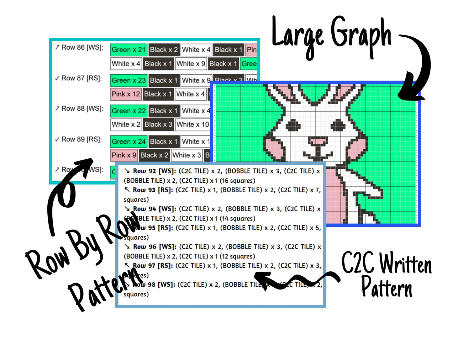 Spring Bunny Graph and Pattern C2C & Tapestry Crochet - Bunny Graphgan - Crochet Rabbit Easter Blanket - C2C Bunny Blanket Baby Shower Gifts