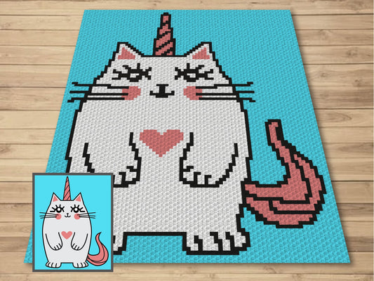 Kawaii Cat Unicorn Graph and Pattern C2C & Tapestry Crochet - Cat Graphgan - C2C Crochet Unicorn Blanket - C2C Unicorn Cat Baby Blanket Gift