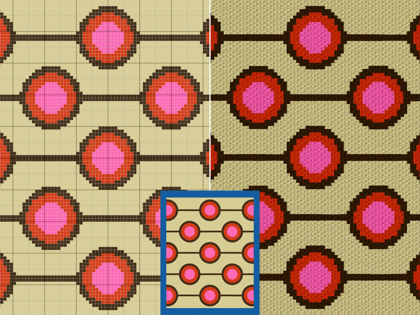 Retro Circles Print Graph and Pattern C2C & Tapestry Crochet - Nostalgia Pattern Graphgan C2C Retro Blanket - C2C Retro Circle Blanket Gifts
