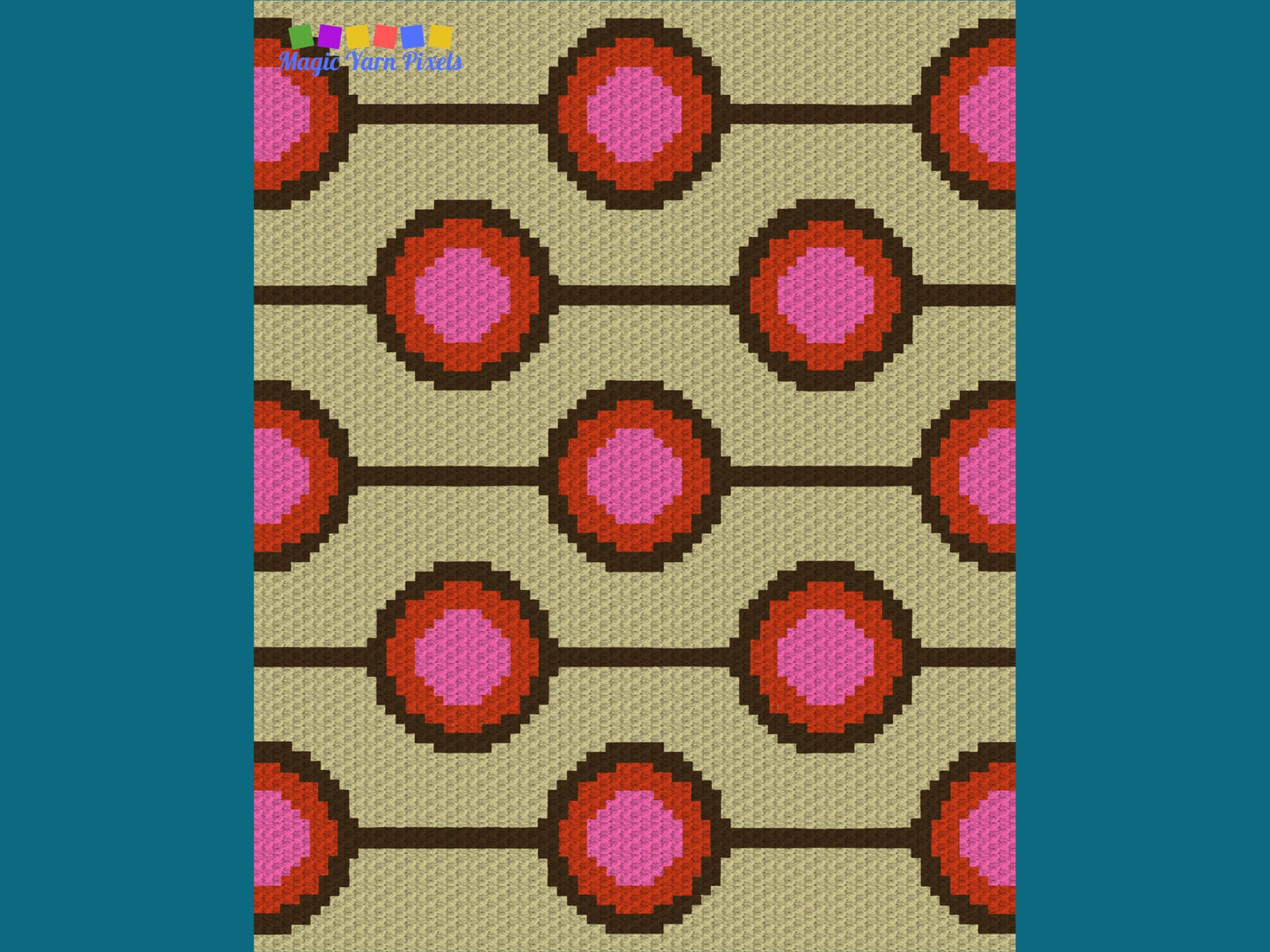 Retro Circles Print Graph and Pattern C2C & Tapestry Crochet - Nostalgia Pattern Graphgan C2C Retro Blanket - C2C Retro Circle Blanket Gifts
