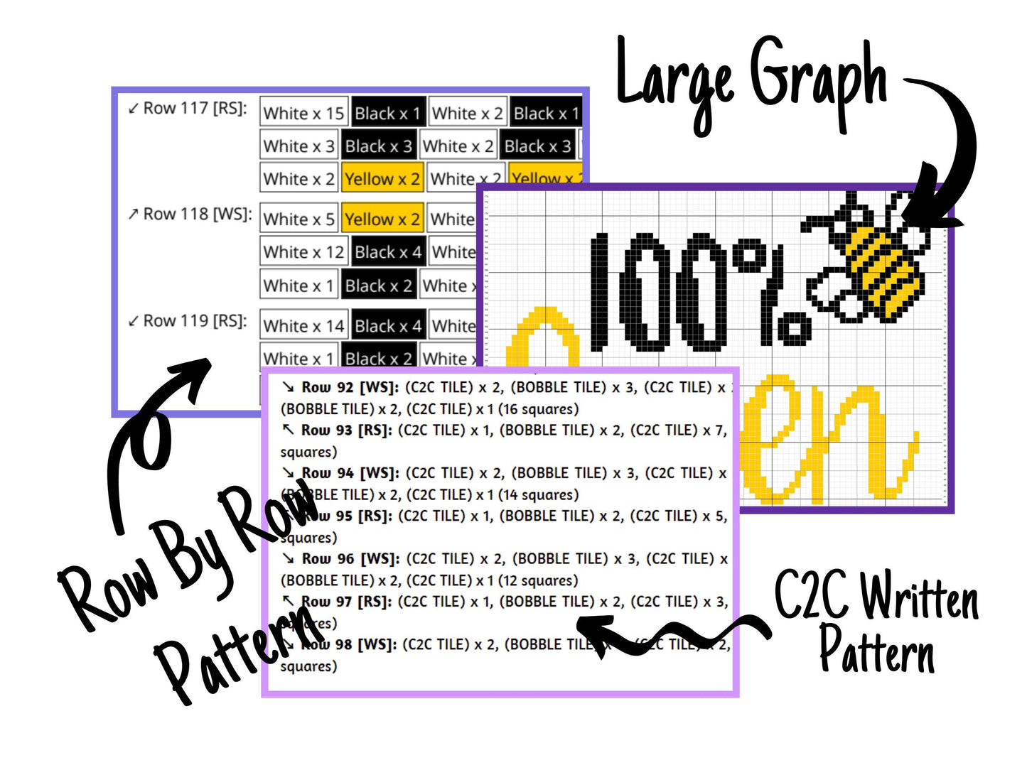 Queen Bee Graph and Pattern C2C & Tapestry Crochet - Crochet Bee Graphgan - Crochet Queen Bee Blankets - C2C Bee Crochet Blanket Gifts Ideas