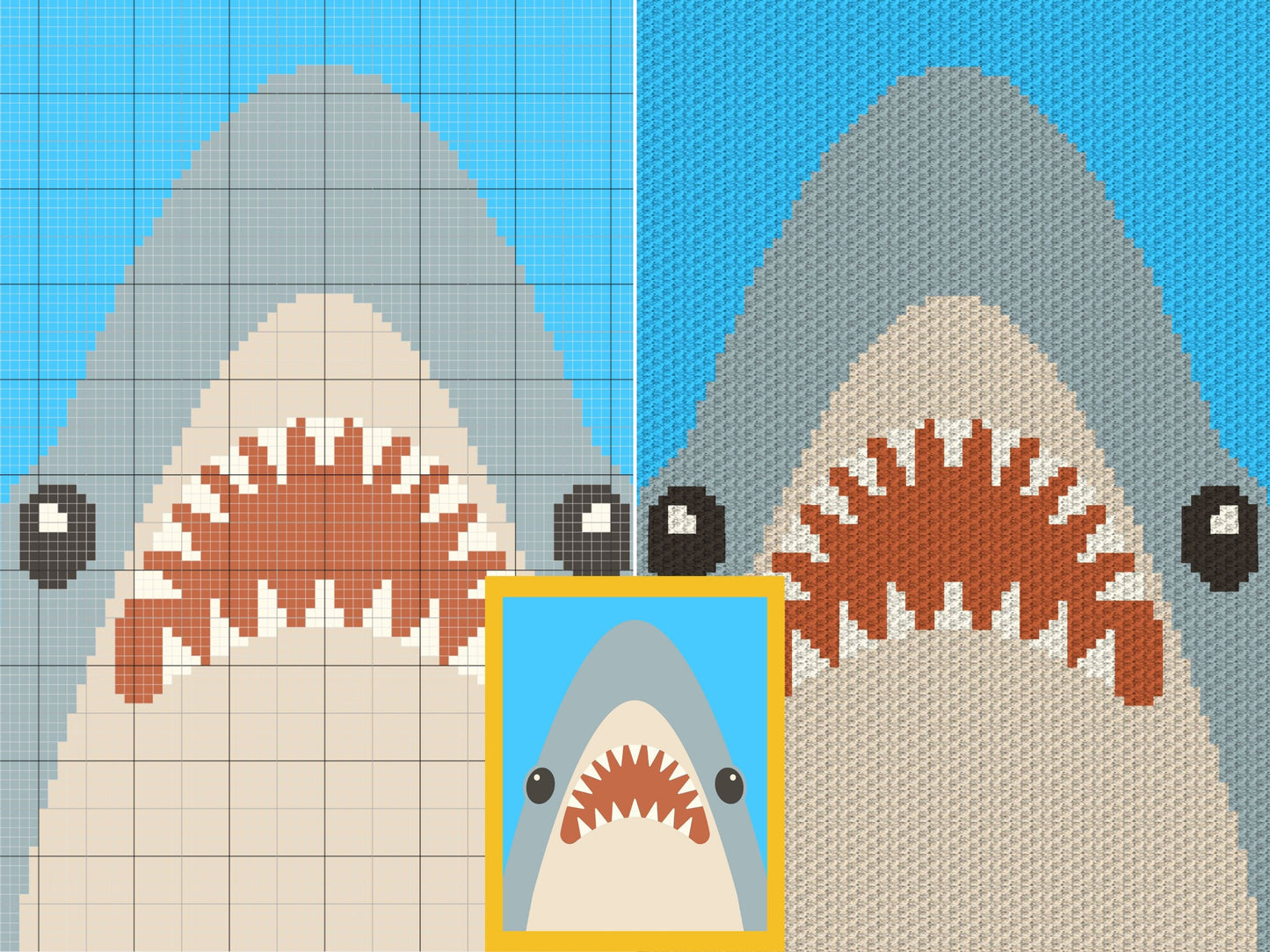 Baby Shark Head Graph and Pattern C2C & Tapestry Crochet - Sea Fish Shark Graphgan - Shark Crochet Blanket - C2C Shark Blanket Gifts Baby