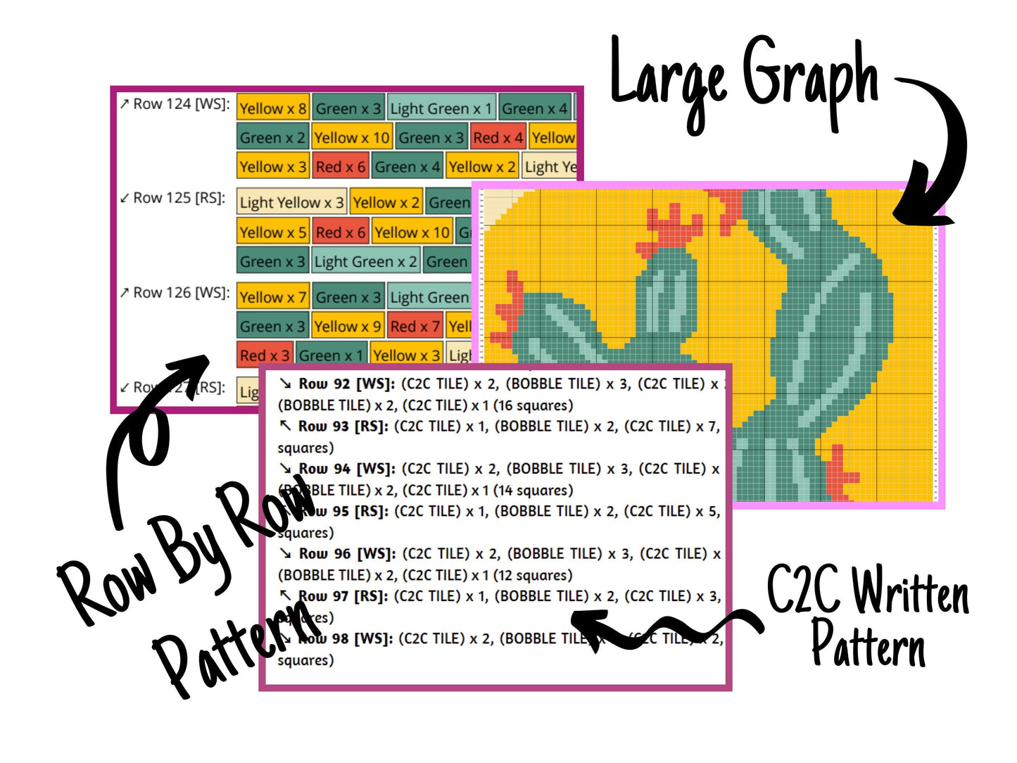 Cactus In The Sun Graph and Pattern C2C & Tapestry Crochet - C2C Cactus Graphgans - Crochet Cactus Blanket C2C Floral Baby Blankets Patterns