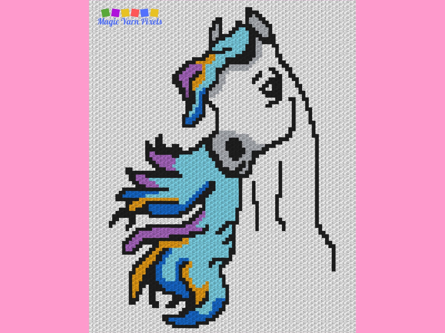 Horse With Rainbow Mane Graph + Written Pattern For C2C & Tapestry Crochet - Horses C2C Graphgan Rainbow Pride Baby Blanket Gift C2C Horses