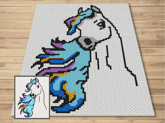 Horse With Rainbow Mane Graph + Written Pattern For C2C & Tapestry Crochet - Horses C2C Graphgan Rainbow Pride Baby Blanket Gift C2C Horses